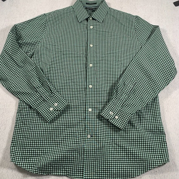 Banana Republic Shirt Mens‎ Large Green Black Checked Non Iron Standard Fit - Picture 1 of 12